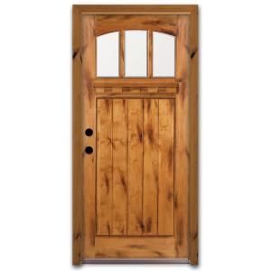 Steves & Sons Craftsman 3 Lite Arch Stained Wood Knotty Alder Right Hand Entry Door with 6 in. Wall and Prefinished Frame A4151 AW MJ 6RH