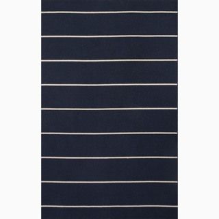 Handmade Stripe Pattern Blue/ Ivory Wool Rug (10 X 14)