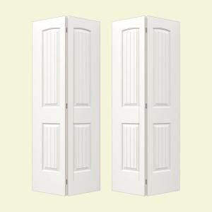 JELD WEN Smooth 2 Panel Arch Top V Groove Painted Molded Interior Bifold Closet Door THDJW160500109