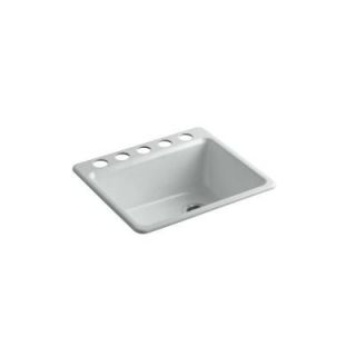 KOHLER Riverby Top Mount Cast Iron 22x33x9.625 5 Hole Single Bowl Kitchen Sink in Ice Grey K 5872 5UA1 95