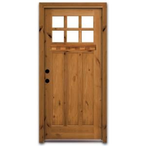 Steves & Sons Craftsman 6 Lite Stained Knotty Alder Wood Entry Door with Dentil Shelf DISCONTINUED CB3306KKJRI