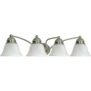 Glomar Empire 4 Light Brushed Nickel Vanity with Alabaster Glass Bell Shade HD 343