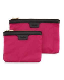 Two Piece Saffiano Trim Nylon Cosmetic Bag Boxed Set, Pink