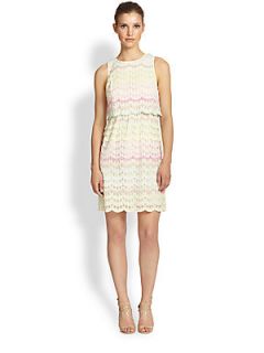 Kay Unger Tiered Scalloped Lace Dress   White