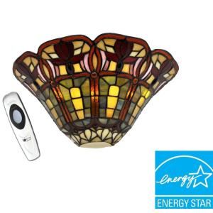 Its Exciting Lighting Wall Mount Stained Glass Floral Half Moon Battery Operated 3 LED Wall Sconce AMB3002