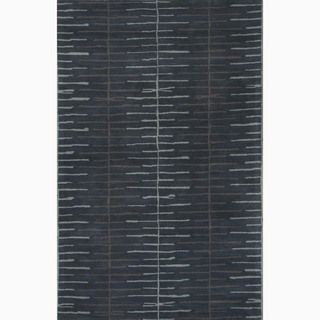 Hand made Geometric Pattern Blue/ Gray Wool/ Art Silk Rug (8x10)