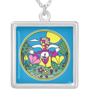 Easter Bunny with Hat: Silver Pendant Necklace
