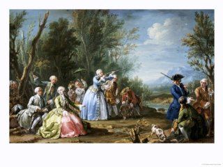 TTwo Court Ladies Out Shooting with Their Retinue in a Wooded River Landscape Giclee Print Art (24 x 18 in) : Everything Else