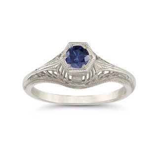 Vintage Art Deco Sapphire Ring in .925 Sterling Silver: Jewelry