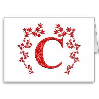 Monogram Letter C Red Leaves Cards