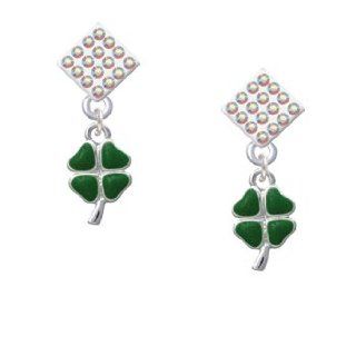 Mini Green Heart Leaves Four Leaf Clovers AB Crystal Diamond Shaped Lulu Post: Jewelry