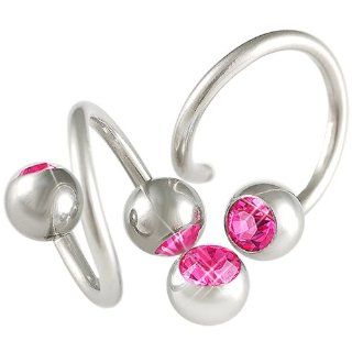 14g 14 gauge (1.6mm), 1/2" Inch 12mm long   Surgical Stainless Steel eyebrow lip navel bars bar ear tragus twist twister earring ring spiral barbell with 6mm balls Swarovski Crystal Rose   Pierced Body Piercing Jewelry Jewellery   Set of 2 AMAQ: Jewel