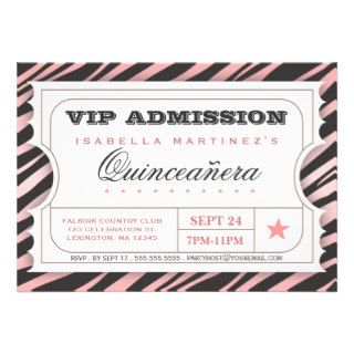 VIP Ticket Zebra Glam Quinceanera Birthday Party Custom Announcement