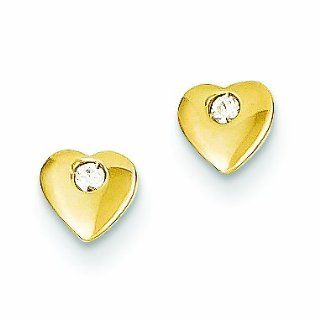 Genuine 14K Yellow Gold Cz Heart Post Earrings 0.8 Grams Of Gold: Mireval: Jewelry