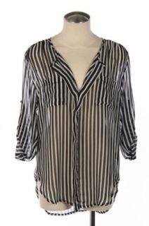 G2 Chic Pinstripe Printed High Low Blouse(TOP CAS, WHT L) at  Womens Clothing store