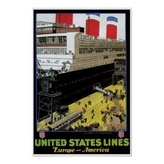 Vintage United States Lines Europe America Print