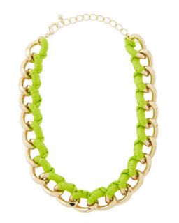 Knot Threaded Chain Wrap Necklace, Neon Green