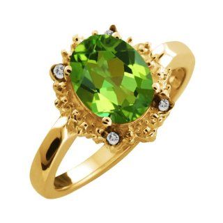 2.32 Ct Oval Envy Green Mystic Quartz and Topaz Yellow Gold Plated Silver Ring: Jewelry
