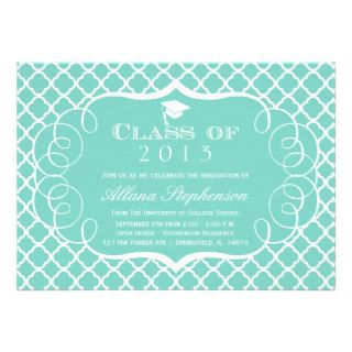 Teal + white quatrefoil graduation announcement