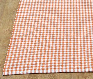 Homescapes Gingham Karo Teppich Vorleger, 110 x 170 cm, 100 % reine Baumwolle, orange und weiß: Küche & Haushalt