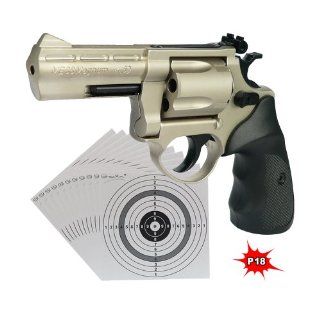 Druckluft Revolver ME 38 Magnum 4,5D, Kaliber 4,5mm .177 Diabolo   vernickelt   (321811) + 25 original ShoXx.® shoot club Zielscheiben mit 250 g/m²   (P18) Set: Sport & Freizeit