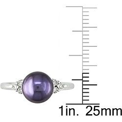 Miadora 10k Gold Black Akoya Pearl and 1/8ct TDW Diamond Ring (I J, I1 I2) (7.5 8 mm) Miadora Pearl Rings