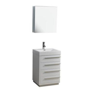 Virtu USA Bailey 22 3/8 in. Single Basin Vanity in Gloss White with Poly Marble Vanity Top in White and Medicine Cabinet Mirror JS 50524 GW