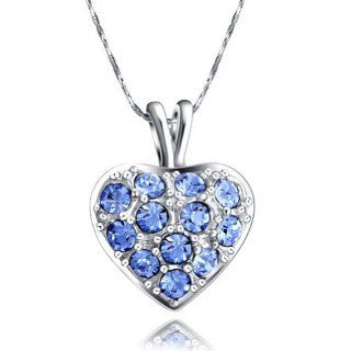 Yoursfs Unique 18k White Gold Plated Use Blue Austria Crystal Sea Heart charms Pendant Necklace: Jewelry