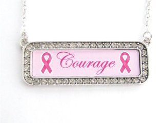 Breast Cancer Awareness Courage Pink Nameplate Fashion Necklace: Jewelry