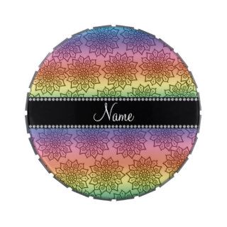 Personalized name rainbow intricate flowers candy tins