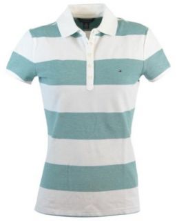 Tommy Hilfiger Slim Fit Womens Striped Logo Polo Shirt   S   Green/White