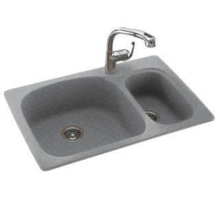 Swanstone Dual Mount Composite 33x22x9 1 Hole Large/Small Double Bowl Kitchen Sink in Gray Granite KS03322LS.042