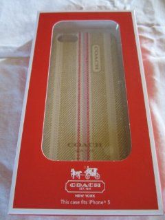 Nib, Coach Tick Stripe Iphone 5 Hard Case 64702b, Khaki/pink.: Cell Phones & Accessories