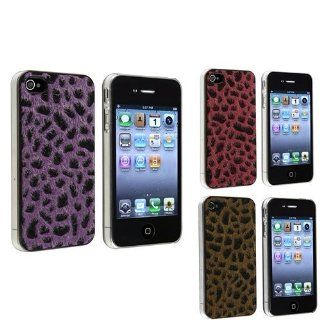 [3 Pack] Purple + Red + Deep Brown Furry Fur Leopard Animal Print Case Compatible With iPhone? 4/4S: Cell Phones & Accessories