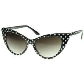zeroUV   Polka Dot Cat Eye Womens Mod Fashion Super Cat Sunglasses (Black White Dots) Shoes