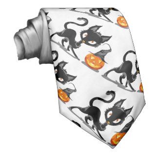 COOL CUTE FUN PUMPKIN & CAT HALLOWEEN CUSTOM TIES