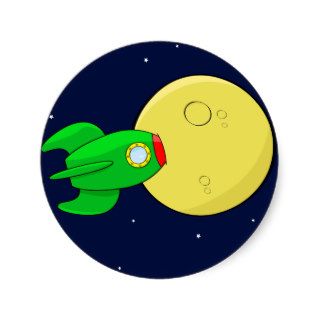 Rocket in the moon round sticker