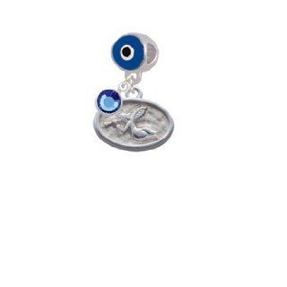 Trumpeter Angel   Oval Seal Blue Evil Eye Charm Bead Dangle with Crystal Drop: Jewelry