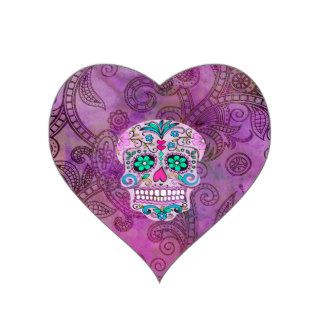 Hipster Sugar Skull Pink Teal Blue Floral Pattern Heart Sticker
