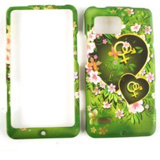 CELL PHONE CASE COVER FOR MOTOROLA DROID BIONIC XT875 TWO GREEN HEARTS WITH FLOWERS AND LEAVES: Cell Phones & Accessories