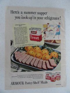 Armour Pantry Shelf Meals. Vintage 50's full page print ad. Color Illustration (Here's a summer supper you "cook up" in your refrigerator!) Original vintage 1951 Woman's Day Magazine Print Art. : Everything Else