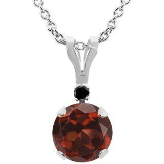 1.02 Ct Round Red Garnet Black Diamond 14K White Gold Pendant: Jewelry