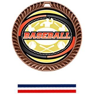 Hasty Awards Crest Custom Baseball Medal Classic M 8650C BRONZE MEDAL/RED/WHITE/BLUE NECK RIBBON 2.5 CREST/INSERT CLASSIC : Sporting Goods : Sports & Outdoors