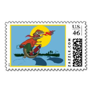 Cool Dinosaur Kid on Skateboard by Rich Patric Stamps