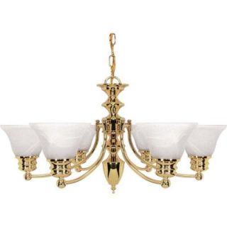 Glomar Empire 6 Light Polished Brass Chandelier with Alabaster Glass Bell Shades HD 357