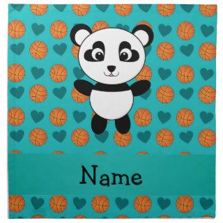 Custom name panda turquoise basketball hearts napkins