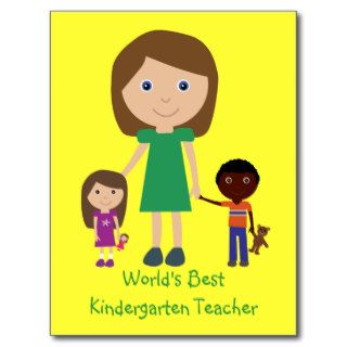 World's Best Kindergarten Teacher Cute Cartoon Post Cards