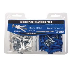 #8 10 White and #10 12 Blue Ribbed Plastic Anchor Pack with Screws (202 Pieces) 00548