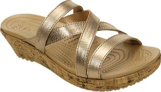 Womens Crocs A Leigh Mini Wedge Metallic Leather   Gold/Gold Heels