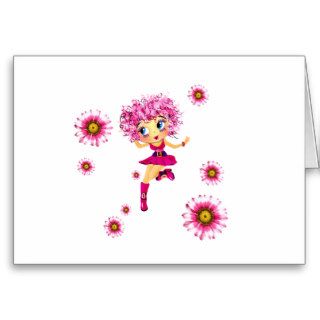 Cute pink Cartoon Chibi Girl dancing   add name Greeting Card